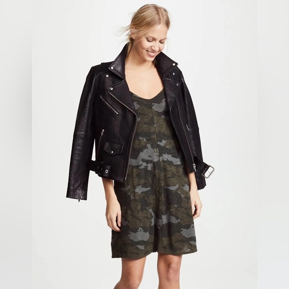 ATM Green Camo Slip V Neck Lightweight Flowy Cotton Dress | S